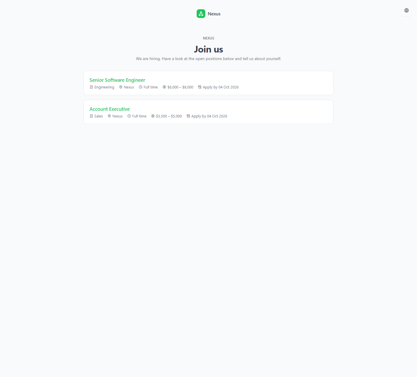 Public careers page