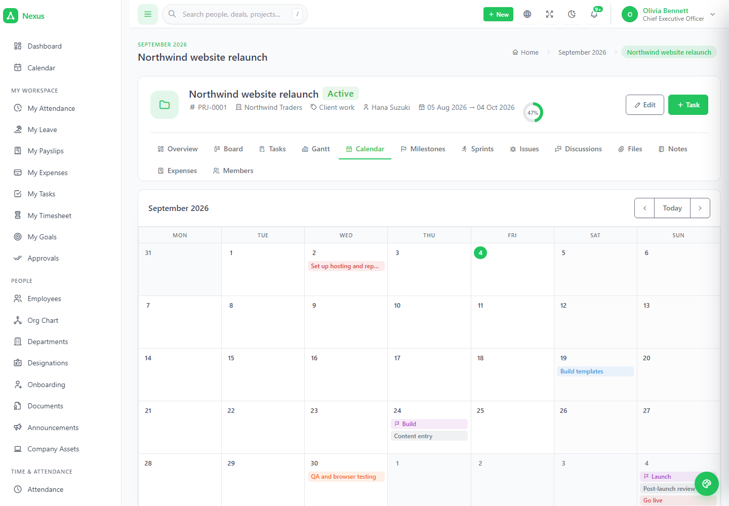 Project calendar