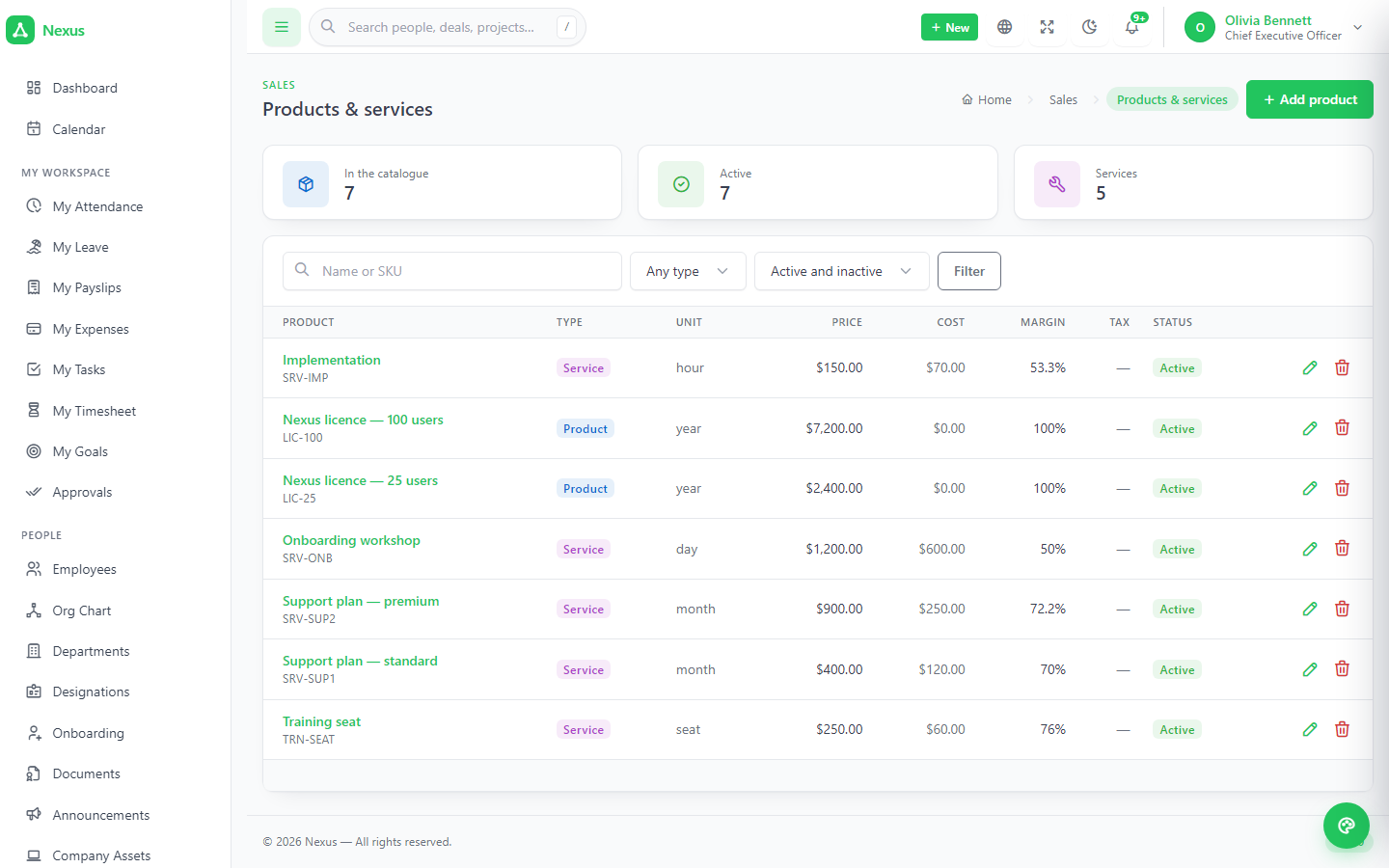 Products and services