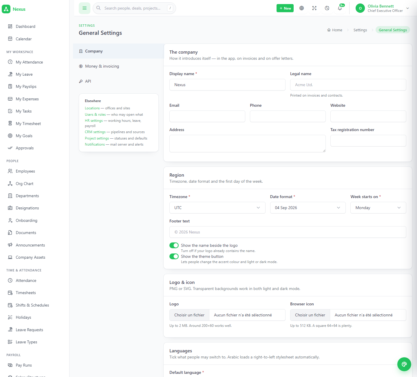 General settings